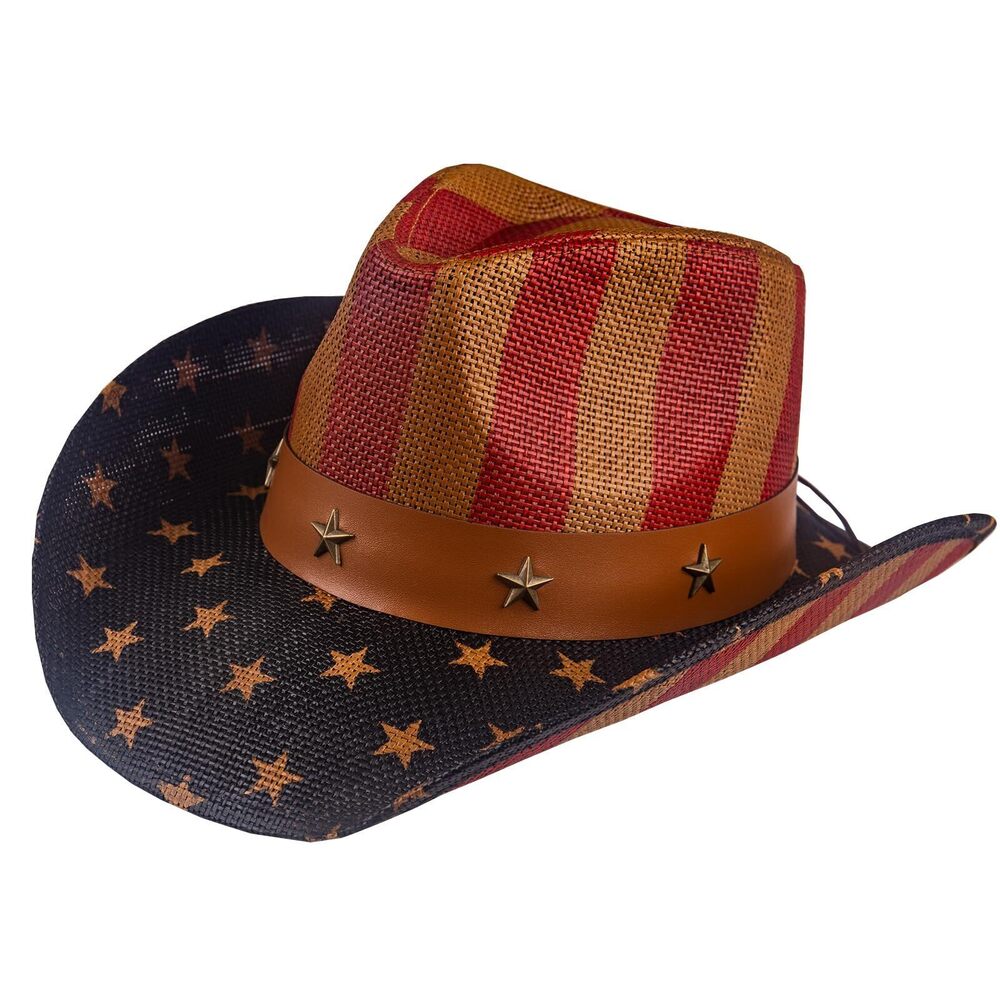 4034 American Flag Hat, USA Western Cowboy Hat on July 4th, Straw Weaving